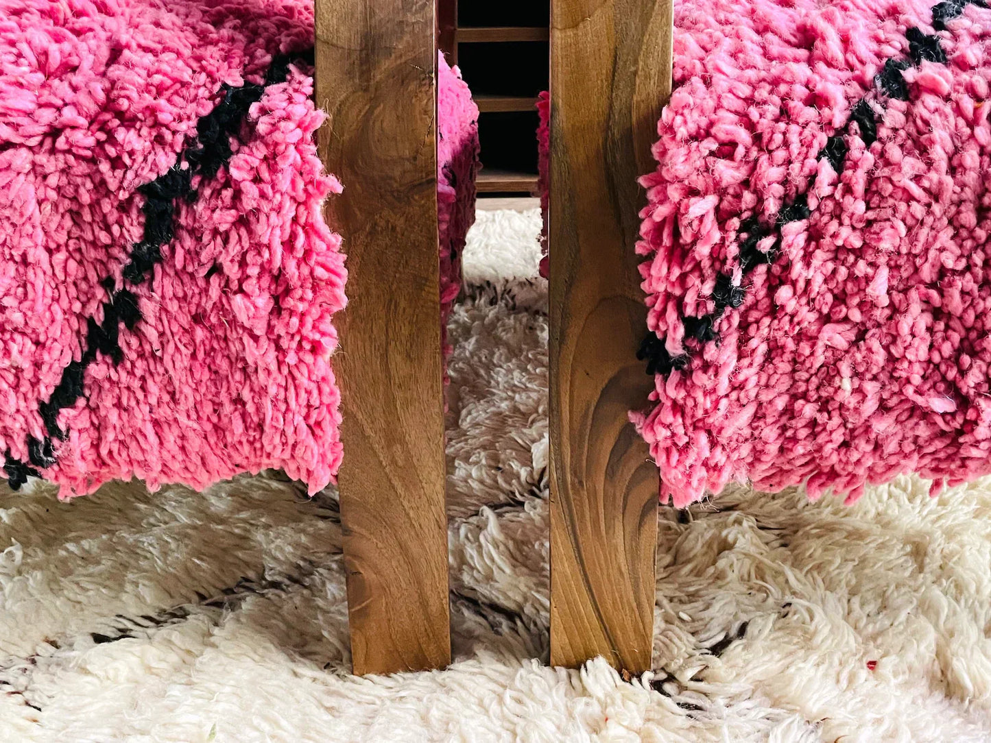 2 set of Moroccan Wool Lounge Chair with Walnut Frame
