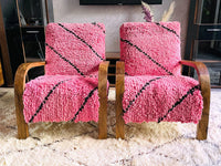 2 set of Moroccan Wool Lounge Chair with Walnut Frame