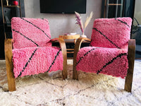 2 set of Moroccan Wool Lounge Chair with Walnut Frame