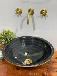 Moroccan Vessel Sink Gold Rim & Ceramic Bathroom Sink