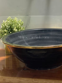 Moroccan Vessel Sink Gold Rim & Ceramic Bathroom Sink