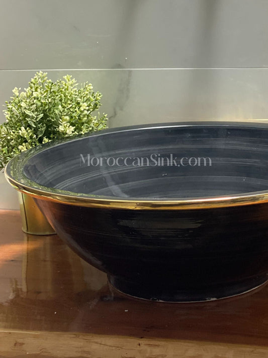 Moroccan Vessel Sink Gold Rim & Ceramic Bathroom Sink