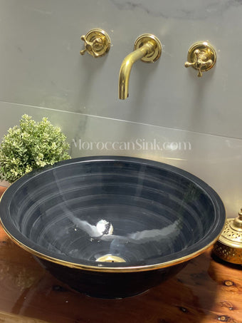 compare product Moroccan Vessel Sink Gold Rim & Ceramic Bathroom Sink