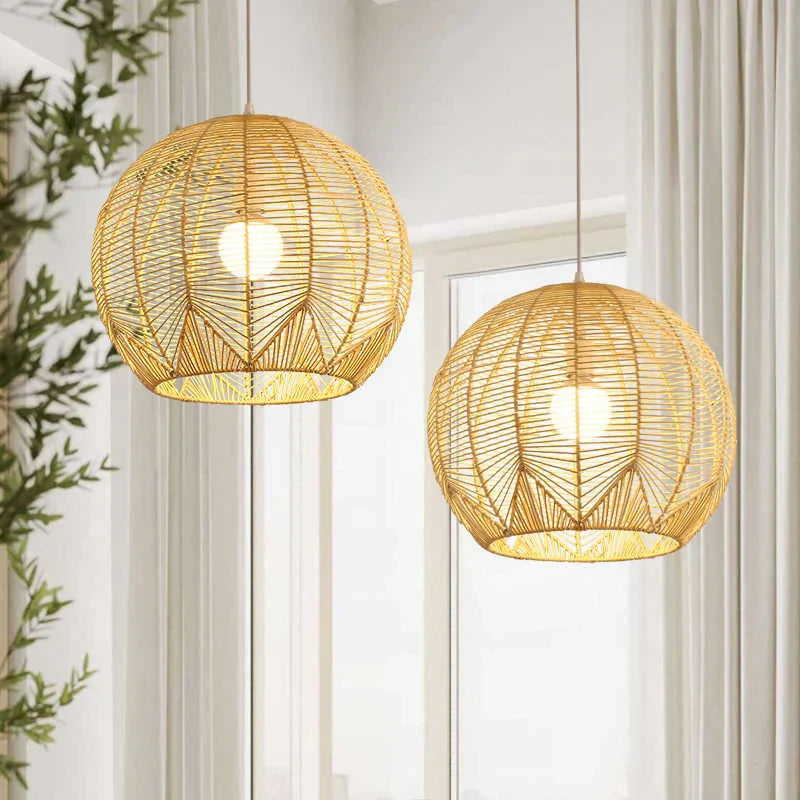 Rattan Vintage Boho Pendant Lampshade – Handwoven Lighting for Chic Bohemian Interiors