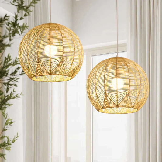 Rattan Vintage Boho Pendant Lampshade – Handwoven Lighting for Chic Bohemian Interiors