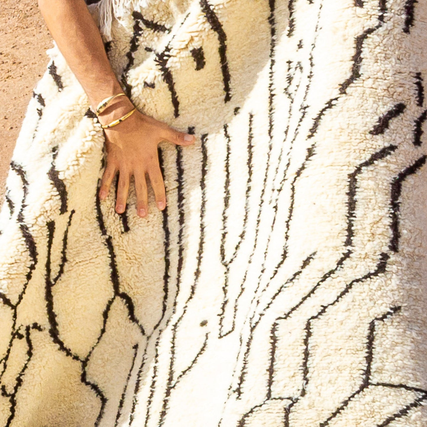 Tapis berbere noir et blanc, Azilal 100% laine