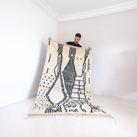 Tapis berbere ecru et noir, Azilal 100% laine