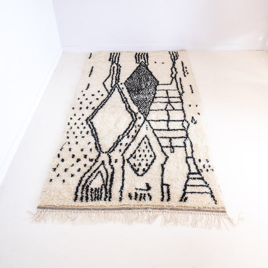 Tapis berbere ecru et noir, Azilal 100% laine