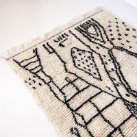 Tapis berbere ecru et noir, Azilal 100% laine
