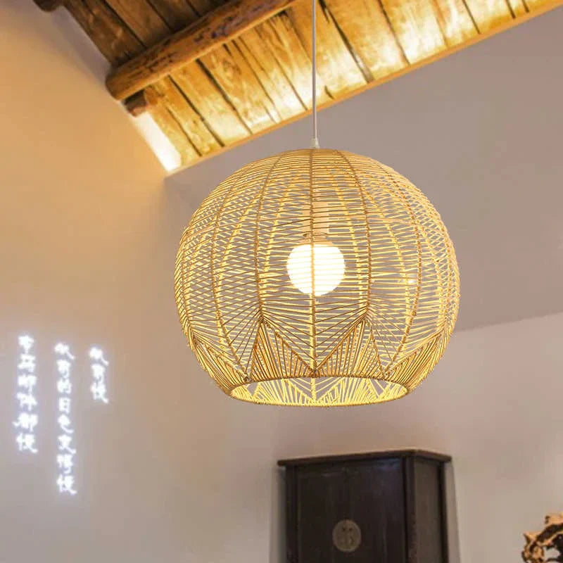 Rattan Vintage Boho Pendant Lampshade – Handwoven Lighting for Chic Bohemian Interiors