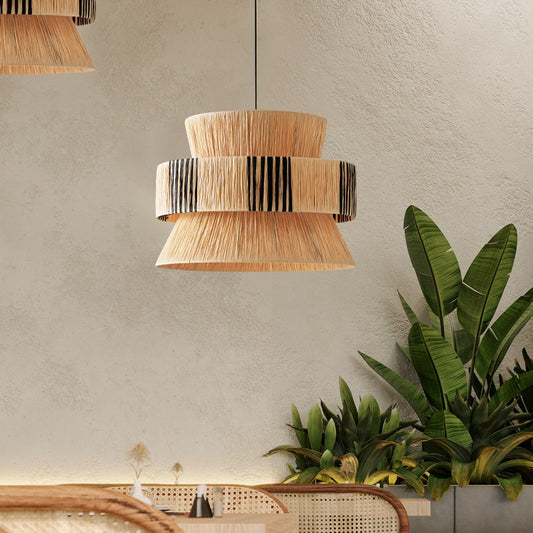 Wabi-Sabi Vintage Rattan Straw Pendant Light – Rustic Farmhouse Hanging Lamp for Cozy Home Decor
