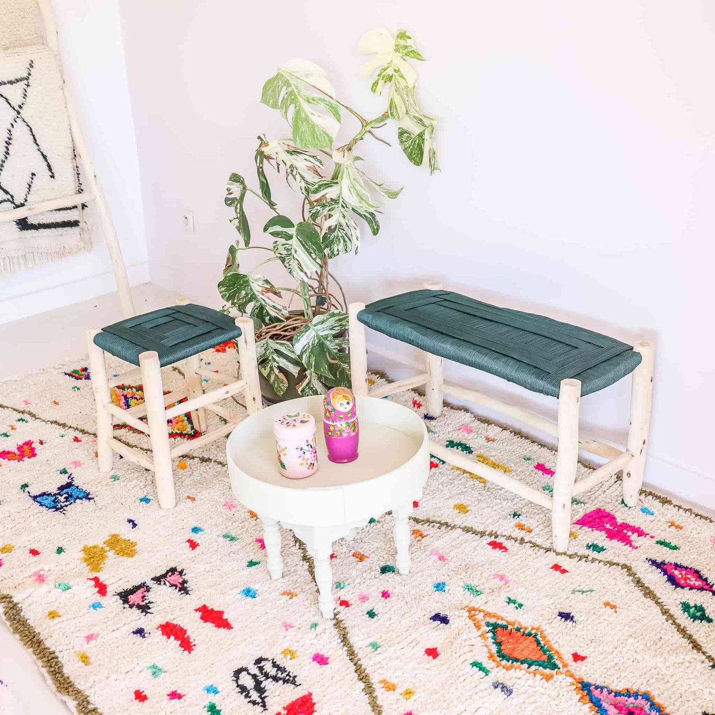 Banc bois marocain et choix du tressage coloré