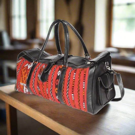 Afella Kilim Leather Travel Duffle Bag
