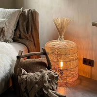 Vintage Handcrafted Wicker Floor Lamp – Elegant Boho Lighting for Every Space