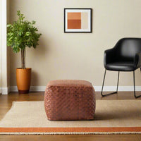 Woven Square Leather Pouf