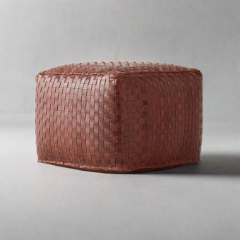 compare product Woven Square Leather Pouf