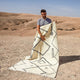 Tapis marocain Azilal blanc et motifs noirs