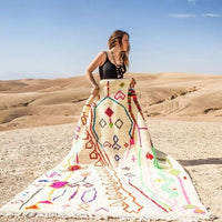 Tapis laine berbère, Azilal blanc et motifs colorés