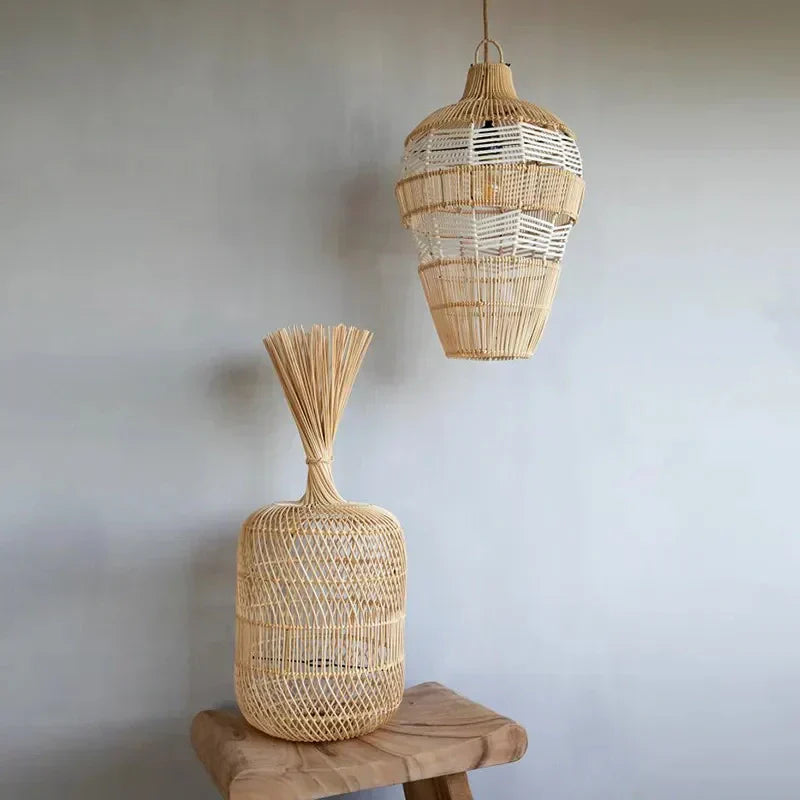 Vintage Handcrafted Wicker Floor Lamp – Elegant Boho Lighting for Every Space