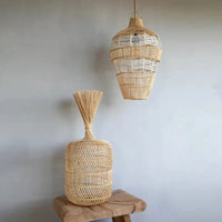 Vintage Handcrafted Wicker Floor Lamp – Elegant Boho Lighting for Every Space