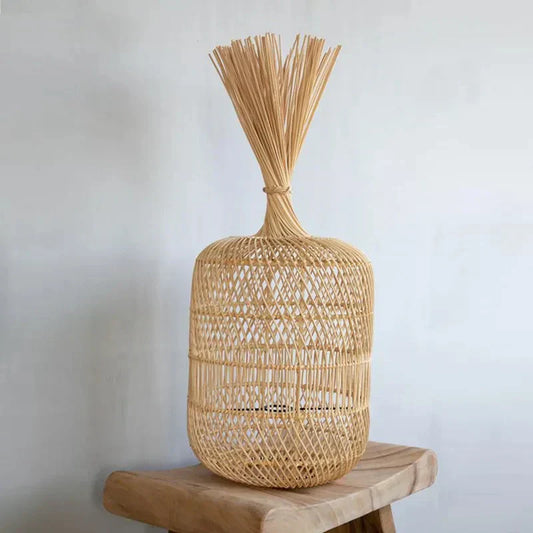 Vintage Handcrafted Wicker Floor Lamp – Elegant Boho Lighting for Every Space
