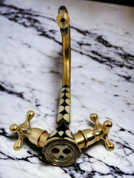 Unlacquered brass bathroom faucet with resin and bone accents #07