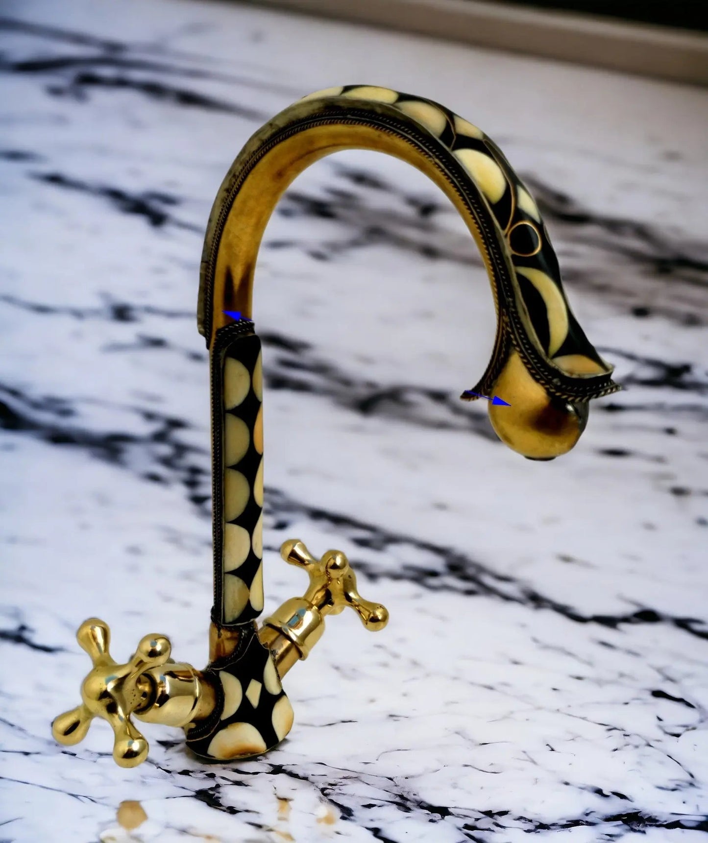 Unlacquered brass bathroom faucet with resin and bone accents #07