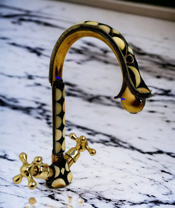 compare product Unlacquered brass bathroom faucet with resin and bone accents #07