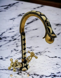 Unlacquered brass bathroom faucet with resin and bone accents #07