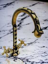 Unlacquered brass bathroom faucet with resin and bone accents #07