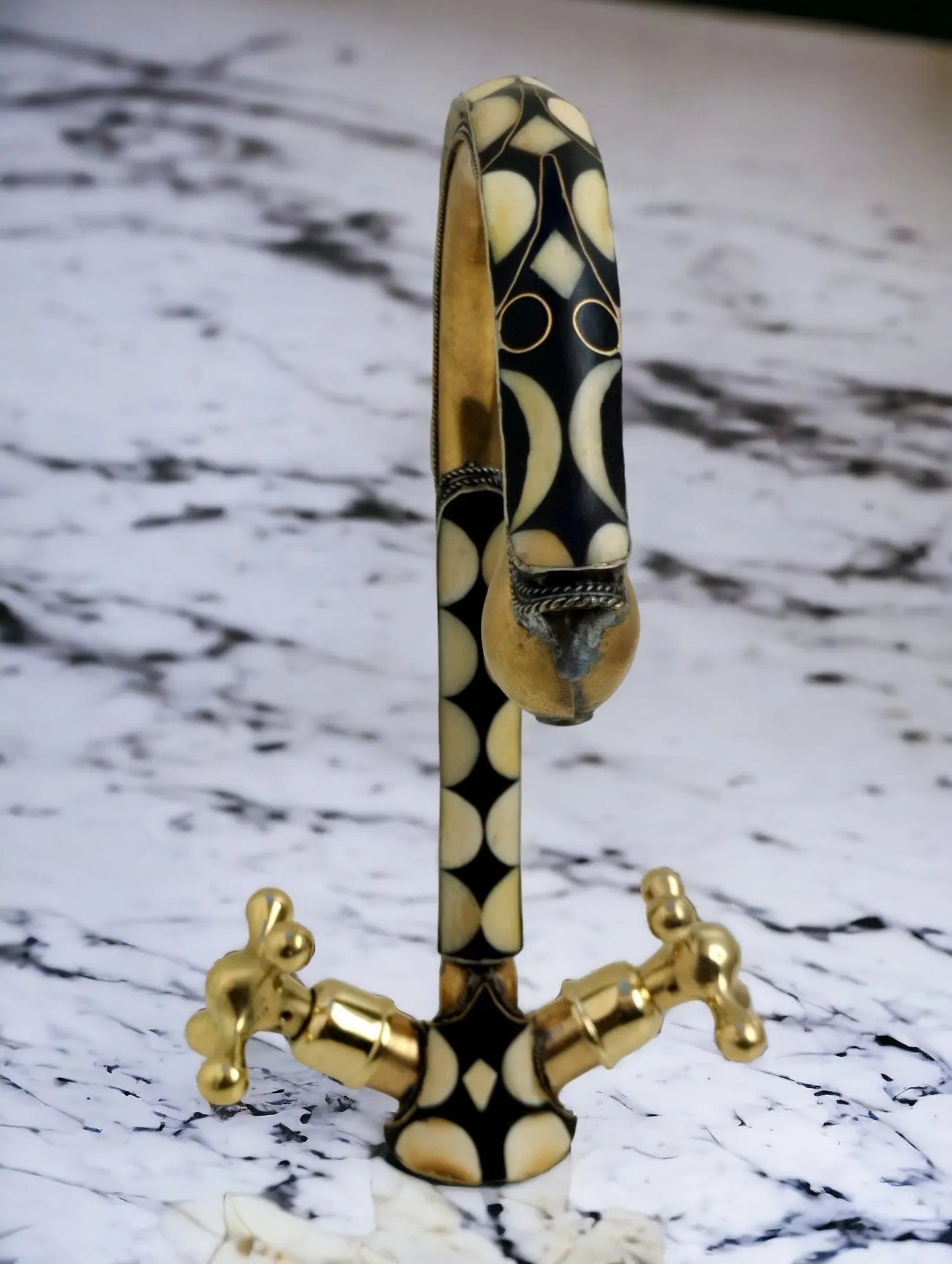 Unlacquered brass bathroom faucet with resin and bone accents #07