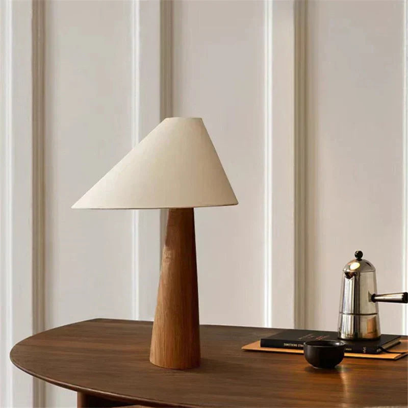 Wabi Sabi Floor Standing Lamp with Fabric Lampshade & Wooden Base