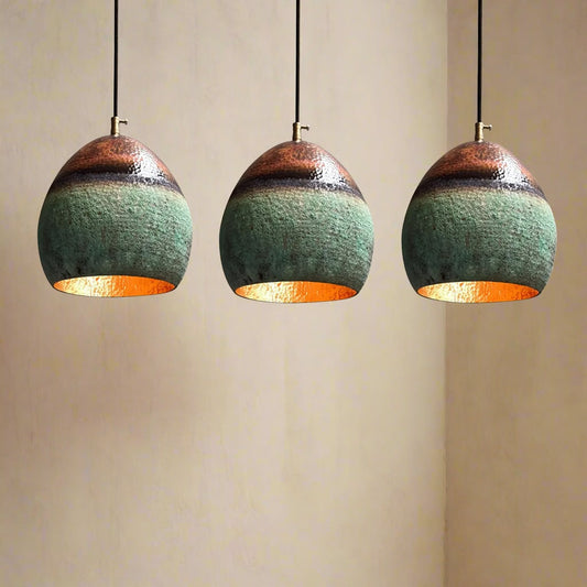 Oxidized Copper Pendant Light - Set Of 3