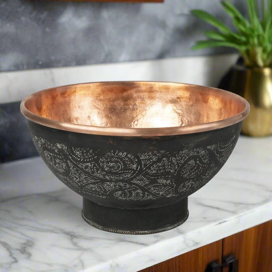 Engraved Dark Copper Vessel Sink