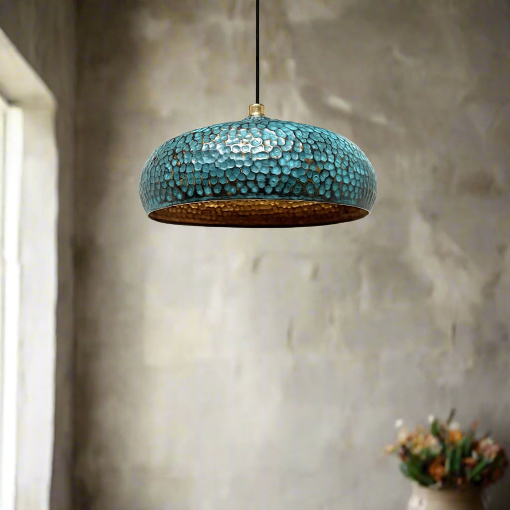 Blue Patina Brass Pendant Light