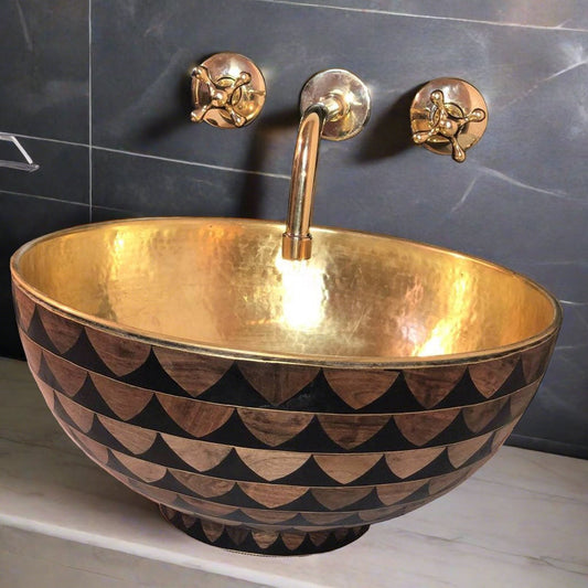 Brass Bathroom Sink with Resin & Bone Inlay
