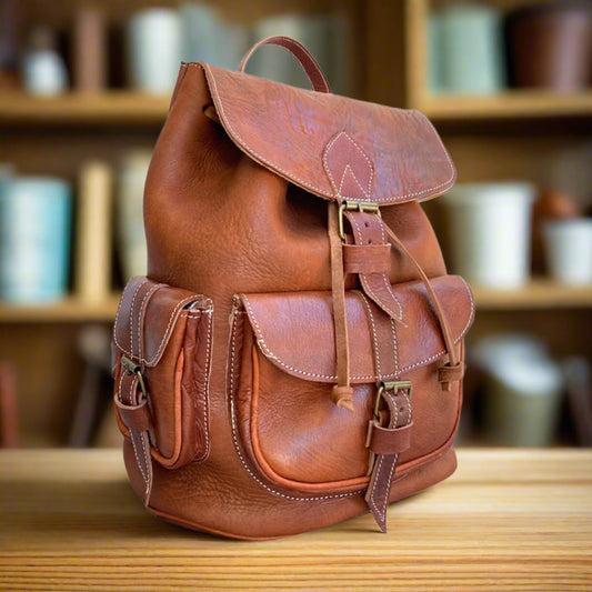 Amkan Leather Buckle Backpack