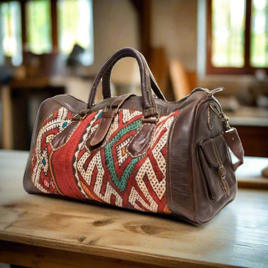 Amoud Kilim Leather Travel Duffle Bag