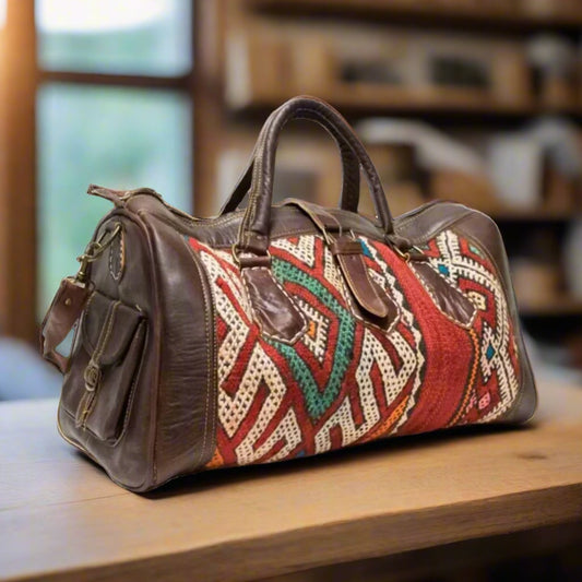 Amoud Kilim Leather Travel Duffle Bag