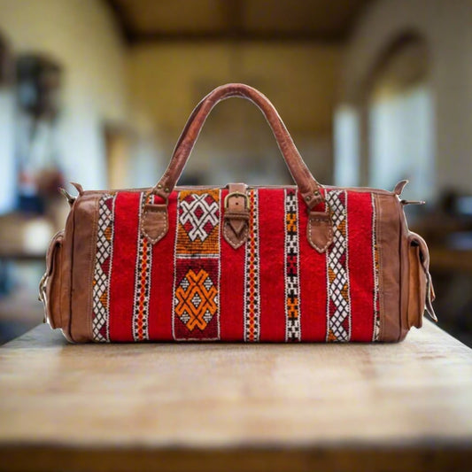 Aferki Kilim Leather Travel Duffle Bag