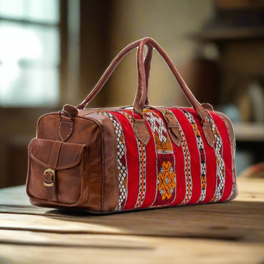 Aferki Kilim Leather Travel Duffle Bag