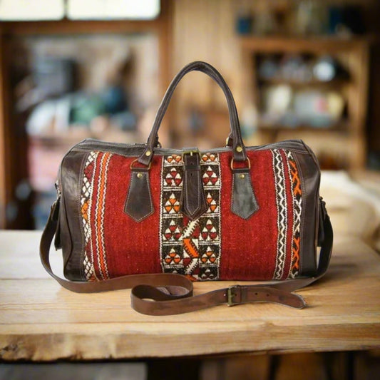 Adgal Kilim Leather Travel Duffle Bag