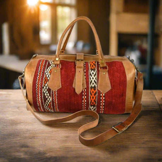 Tazrout Kilim Leather Travel Duffle Bag