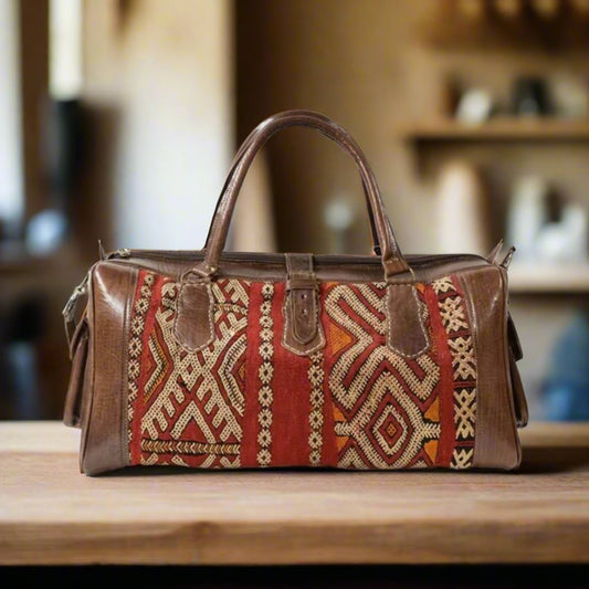 Taddsa Kilim Leather Travel Duffle Bag