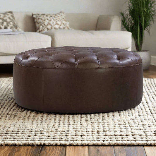 Tufted Round Leather Ottoman