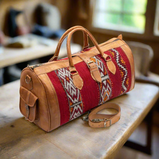 Azzar Kilim Leather Travel Duffle Bag