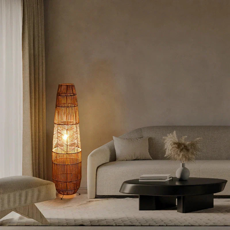 Wicker Rope Floor Light Shade – Rustic Decor for Living Room, Bedroom, and Studio