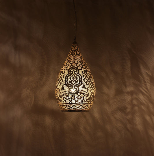 Handmade Moroccan Brass Pendant Light – Gold Brass Ceiling Lamp