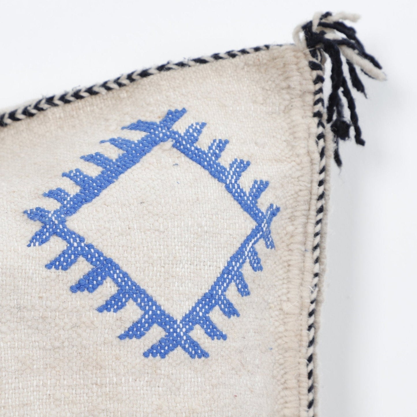 Handmade Moroccan Throw Pillow – Bohemian Blue Geometric Decorative Cushion for Home