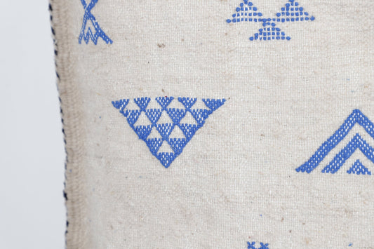Handmade Moroccan Throw Pillow – Bohemian Blue Geometric Decorative Cushion for Home